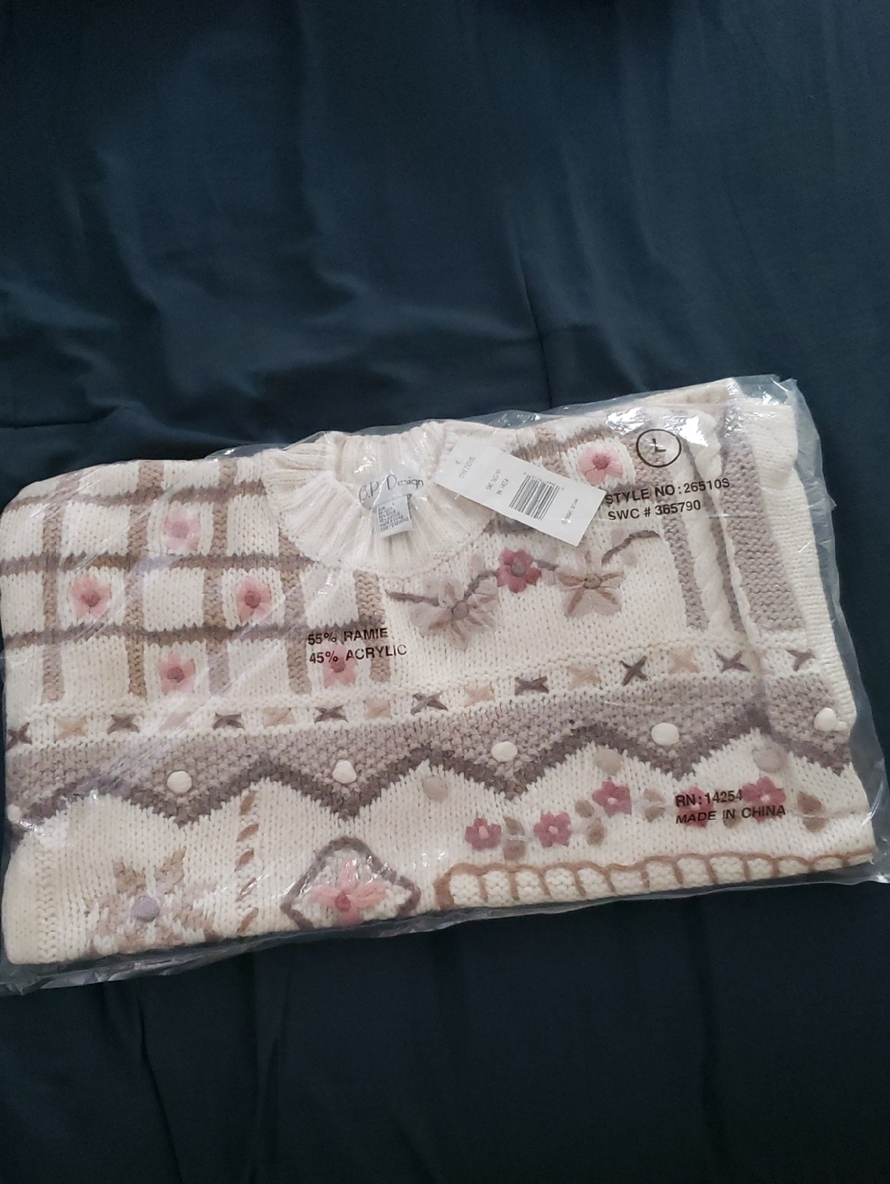 NWT-Floral Knit Crewneck Sweater - Cream and Taupe